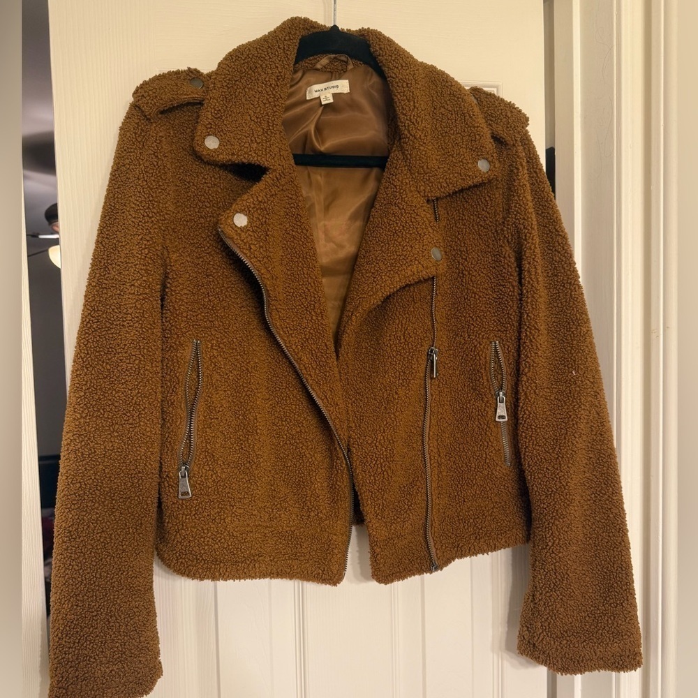Max Studio Faux Sherpa Teddy Coat Brown Size S